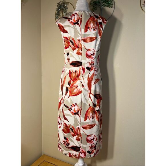 Connected Apparel Off White Taupe Red Floral Sleeveless Dress Size 4 - Picture 8 of 8